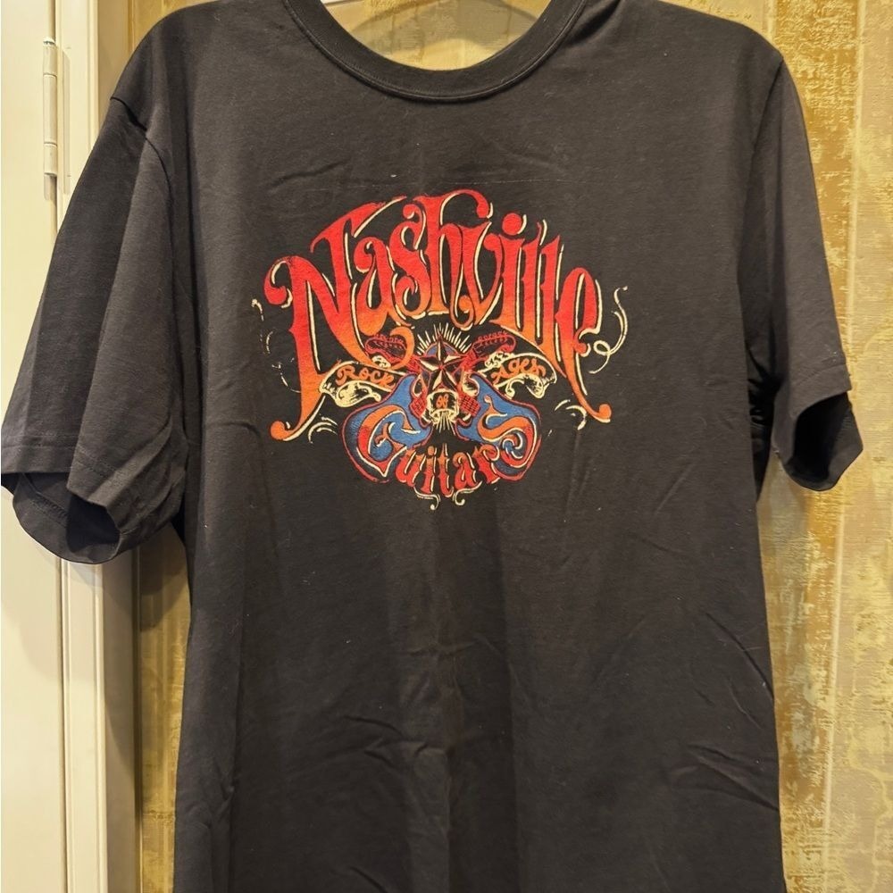 Lucky Brand Mens Black Nashville guitar graphic short sleeve t shirt sz‎ LARGE